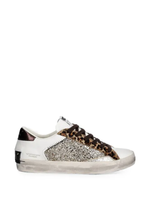 Crime London Distressed glitter-panel sneakers White 23008AA9