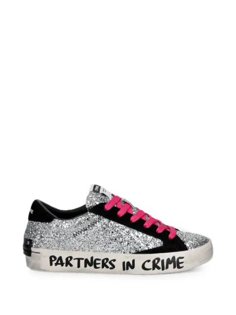 Crime London glitter-embellished slogan-print sneakers Silver 25015II8
