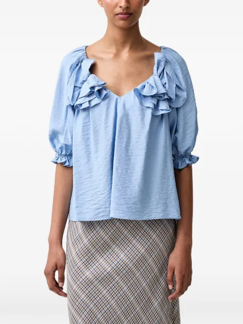 Stine Goya ruffled puff-sleeve top Blue SGT216