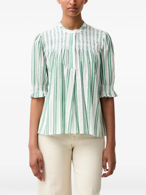 Stine Goya smocked striped blouse White SGT230