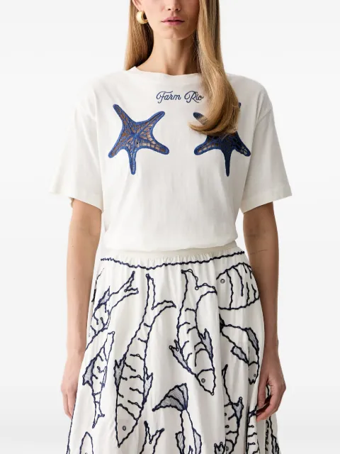 FARM Rio starfish-motif embroidered T-shirt White 356416