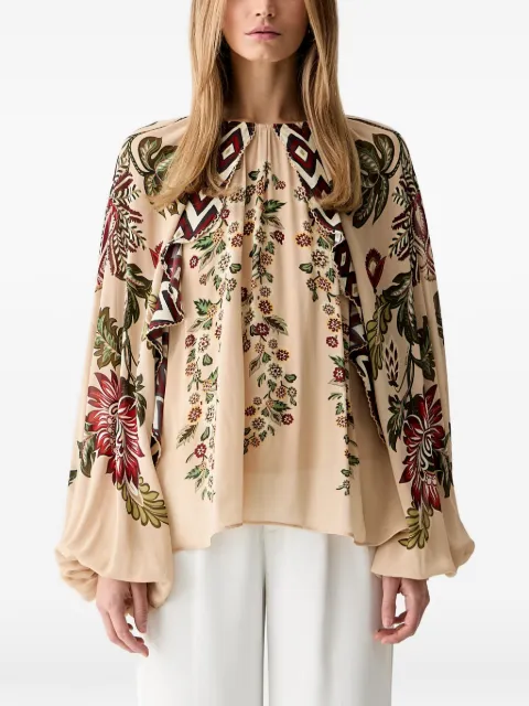 FARM Rio floral-print ruffled blouse Neutrals 356513