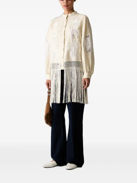 FARM Rio fringed broderie-anglaise shirt Neutrals 356536