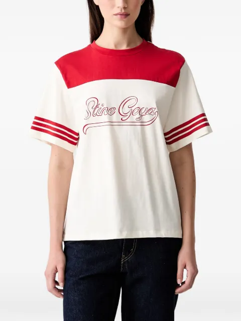 Stine Goya logo-print striped-sleeve T-shirt Neutrals SGT009
