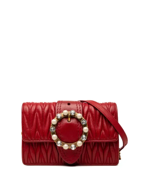 Miu Miu Pre-Owned 2010-2026 Matelasse Nappa Crystal Embellished crossbody bag Red R0E447SF4PZXYWYX