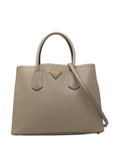Prada Pre-Owned 2010-2026 Medium Saffiano Cuir Double satchel Grey GMOF9JNTPO9RV1HK
