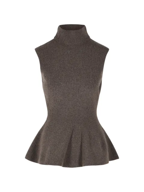 Róhe Sculptural ribbed-knit peplum top Brown 42023301