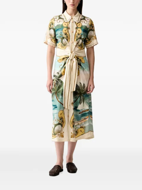 FARM Rio graphic-print knot-detail midi dress Neutrals 353551