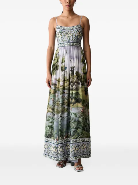 FARM Rio landscape-print pleated maxi dress Purple 356468