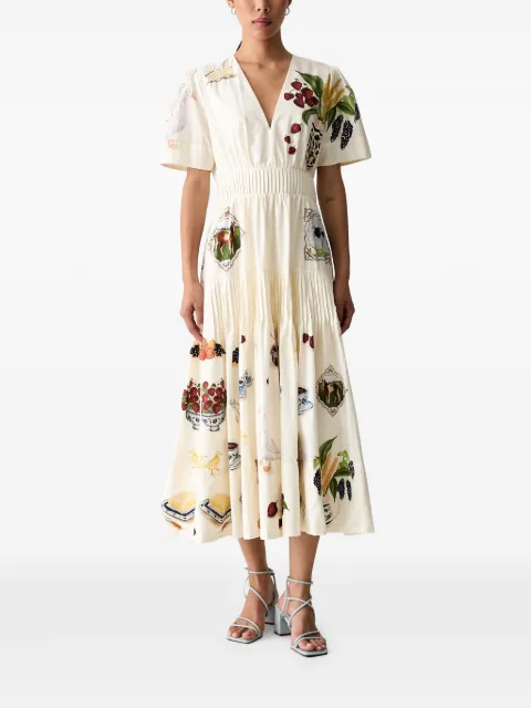 FARM Rio graphic-print pleated midi dress White 363568