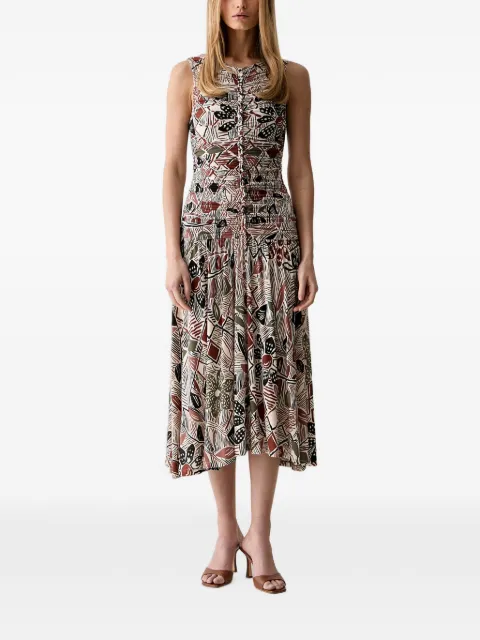 FARM Rio abstract-print ruched midi dress Neutrals 356211