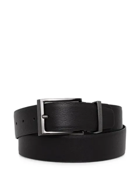 Trussardi logo-engraved leather buckle belt Black B311B100069N