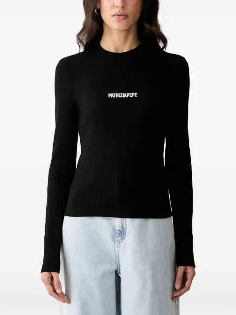 Patrizia Pepe logo-embroidered ribbed long-sleeve T-shirt Black 2M4512J355