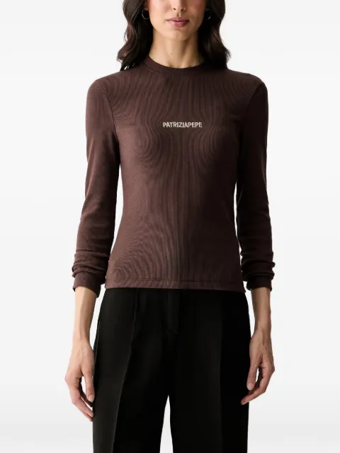 Patrizia Pepe logo-embroidered ribbed long-sleeve T-shirt Brown 2M4512J355