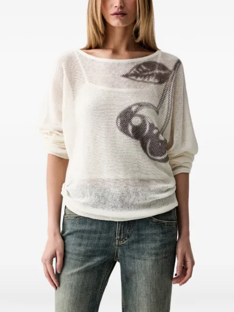 Miss Sixty cherry-print batwing-sleeve sweater White 6M2RJ41400A06