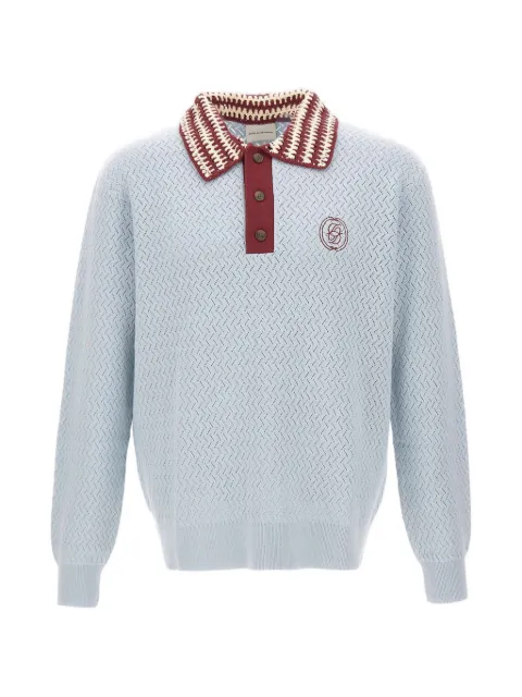 Drôle De Monsieur openwork-knit crochet-collar polo shirt Blue LPO233CO292