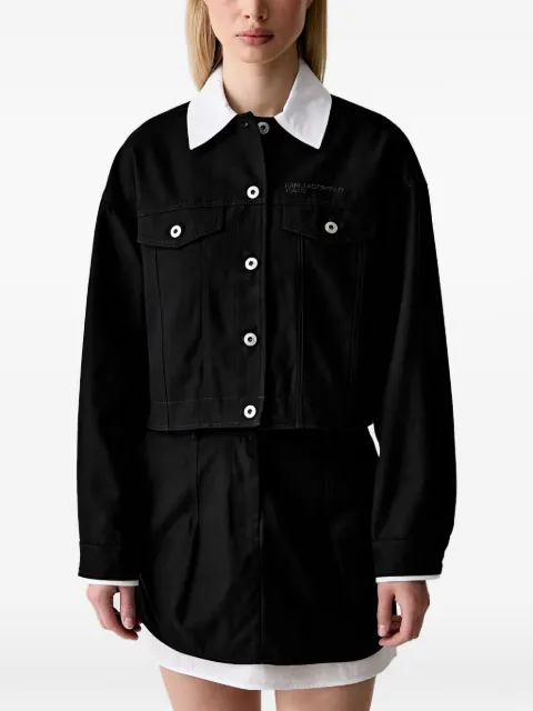 Karl Lagerfeld Jeans logo-embroidered cropped denim jacket Black B3W14002101