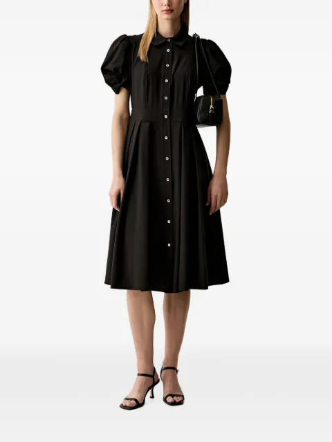 DKNY puff-sleeve pleated midi dress Black DD611T45