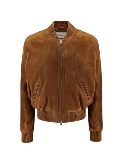 AMI Paris Ami de Coeur suede jacket Brown HJK152LH0059