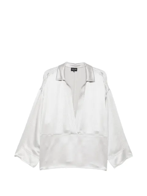 Giorgio Armani V-neck long-sleeve blouse Silver GW003881TE22830