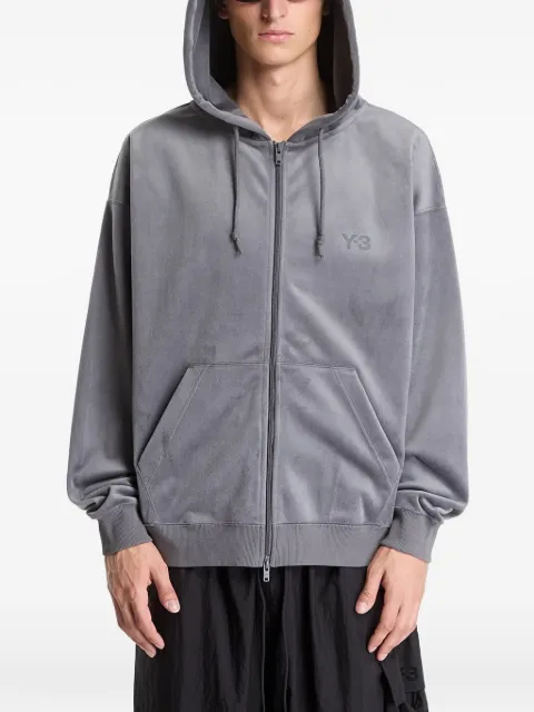 Y-3 velvet drawstring-hood jacket Grey KU2187