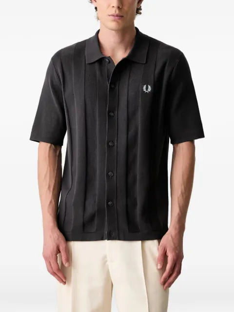 Fred Perry vertical-ribbed embroidered-logo shirt Grey K2324