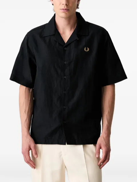 Fred Perry embroidered-logo camp-collar shirt Black M9894