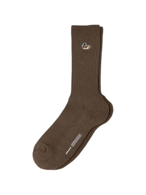 Dean Edmonds embroidered ribbed-knit socks Brown 3269401680PLAINKHAKI