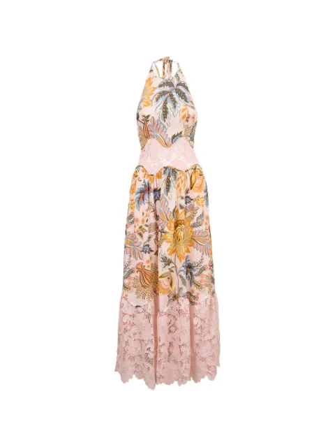FARM Rio floral-print lace-panel maxi dress Pink 355378