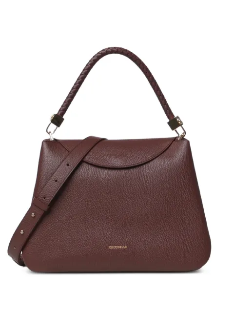 Coccinelle medium Tiggy braided-handle pebbled tote bag Brown E1VCK180101