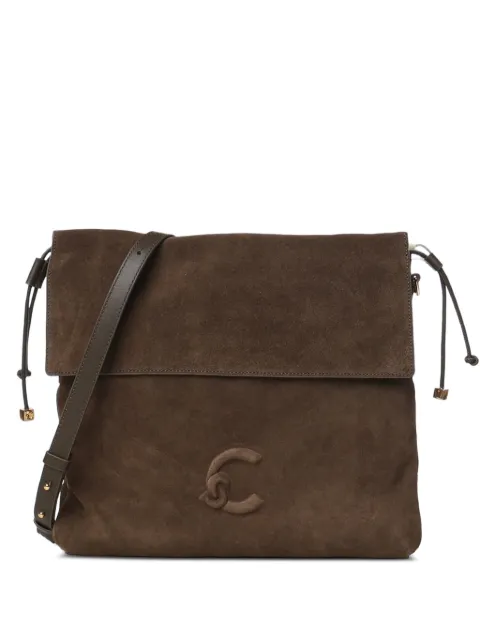 Coccinelle suede logo-patch shoulder bag Brown E1V9G130201