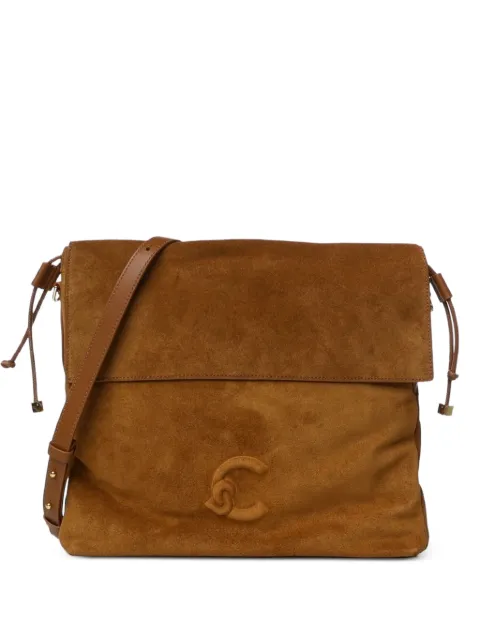 Coccinelle logo-patch suede shoulder bag Brown E1V9G130201