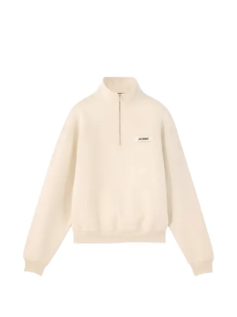 Jacquemus logo-patch quarter-zip sweater Neutrals LCAMGRGRN