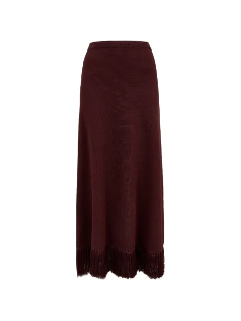 CLEA Amelia fringe-hem maxi skirt Brown 1724A
