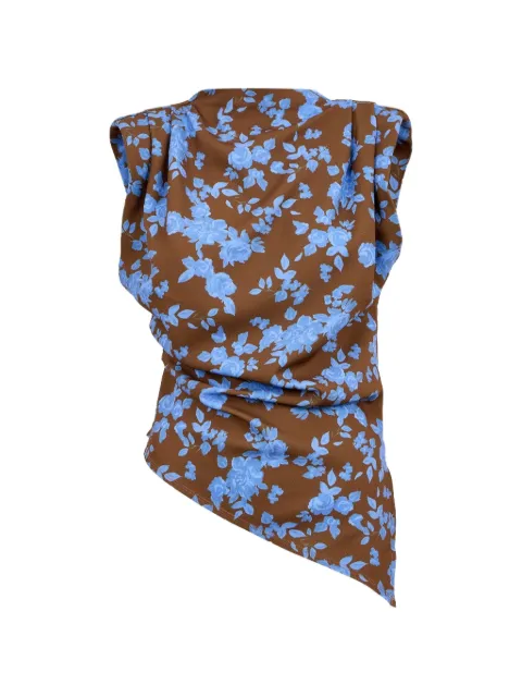 CLEA Alyssa floral-print asymmetric top Brown 1751