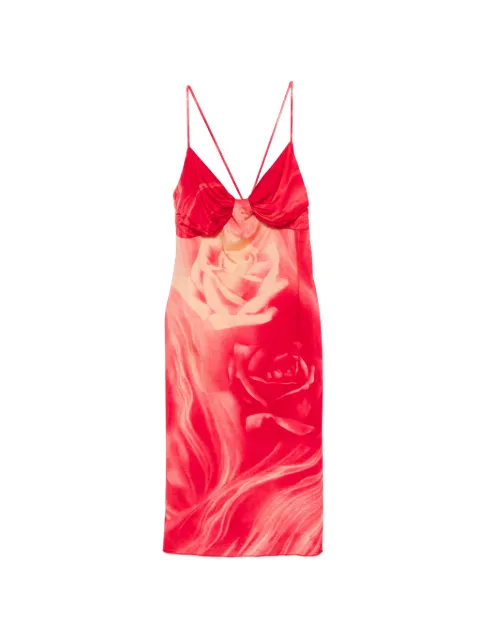 Roberto Cavalli Vintage 2000s floral-print spaghetti-strap midi dress Red RC250CCH