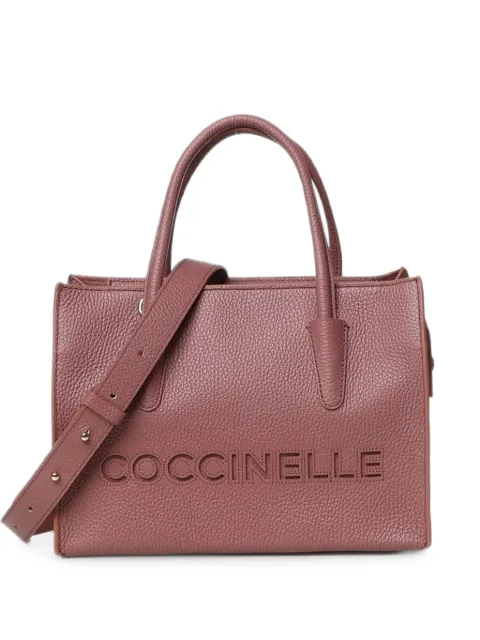 Coccinelle logo-embossed grained leather tote bag Pink E1UAK180101
