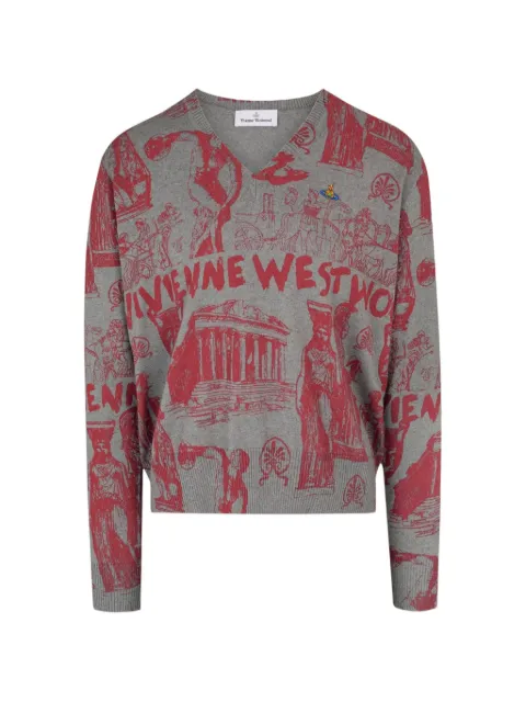Vivienne Westwood Julian Orb-embroidery V-neck sweater Grey 27010039Y001V