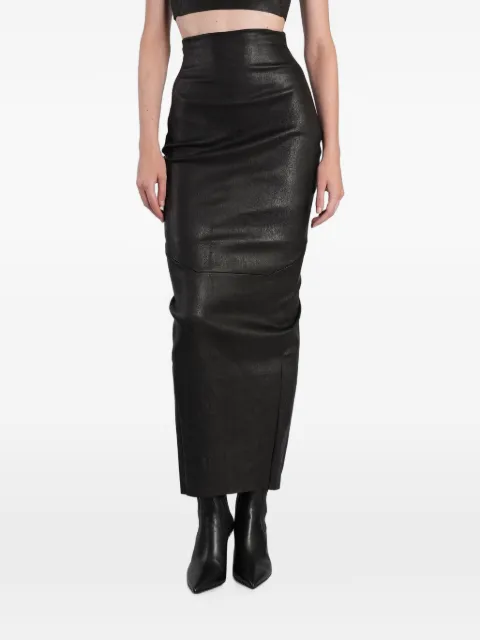 Rick Owens rear-slit lambskin maxi skirt Black RP02F5364LSV