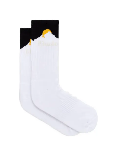 RHUDE mountain-intarsia ribbed-knit socks White RHPF26SO03884