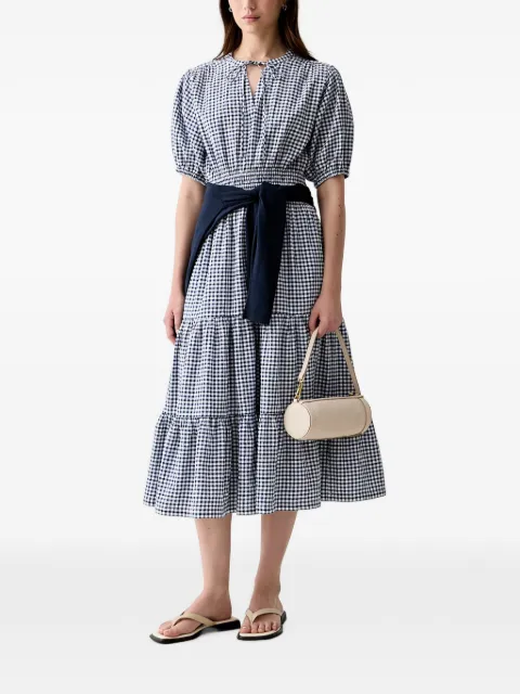 Barbour Ashwell gingham-check tiered midi dress Blue LDR1022