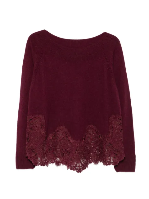 Ermanno Scervino lace-embellished boat-neck sweater Red D495M312APTPYU