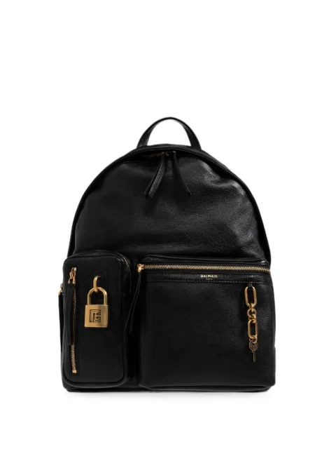 Balmain padlock-detail leather backpack Black HM1GE291LOLP