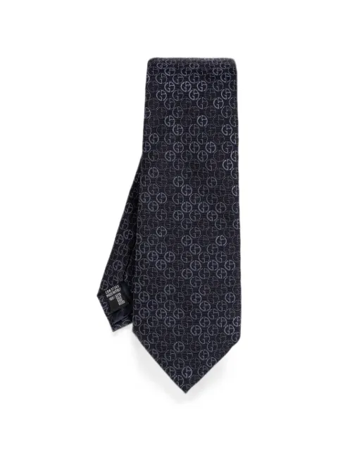Giorgio Armani logo-pattern silk tie Blue GM000800TE2