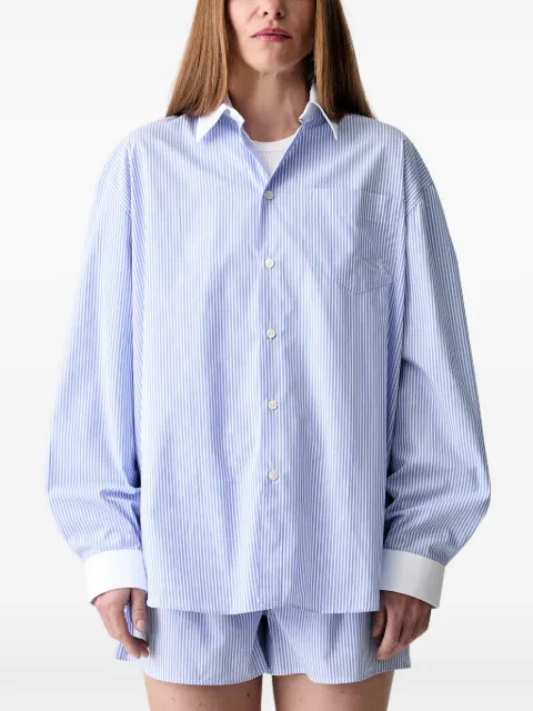 Sporty & Rich SRC striped embroidered-logo shirt Blue SI019710302ST02