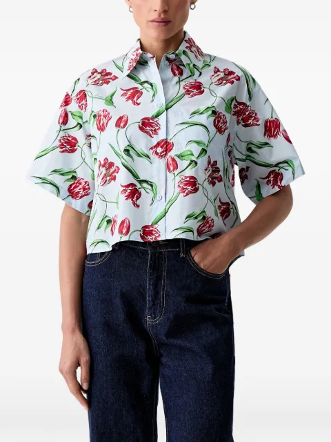 Kenzo floral-print cropped shirt Blue FG62CH2469O2