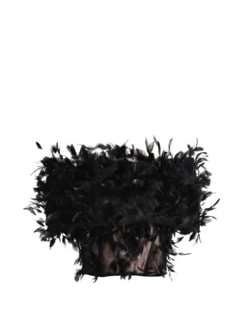 Gemy Maalouf feather-trim off-shoulder top Black LPW247098T