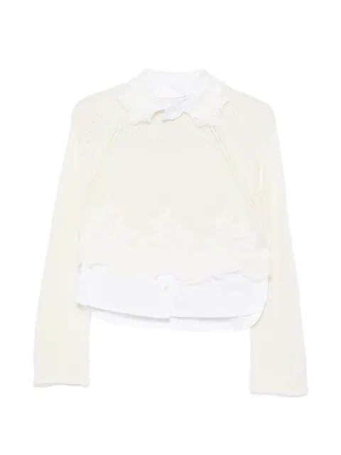 Ermanno Scervino lace-trimmed open-knit Neutrals D495M319APPYI