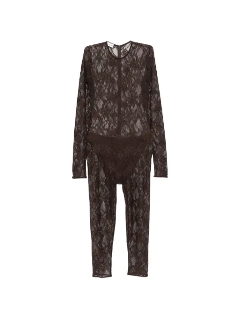 THE ANDAMANE Sheila lace-pattern long-sleeve jumpsuit Brown T200137ATJP200