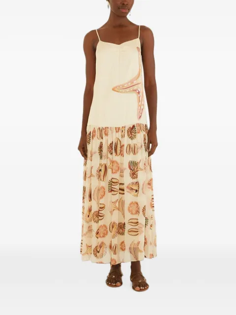 FARM Rio sand marine shells pleated sleeveless maxi dress Neutrals 355766